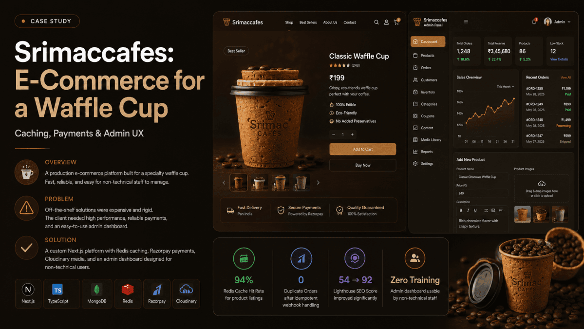 Srimaccafes: E-Commerce for a Waffle cup — Caching, Payments & Admin UX preview